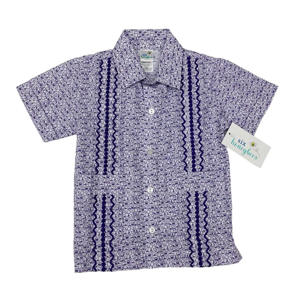 NWT Six Honeybees Size 5 Purple Gameday Guayabera Shirt
